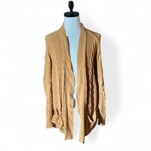 VICI Cable Knit Cocoon Open Front Cardigan Sweater Women S M Tan Pockets Coastal
